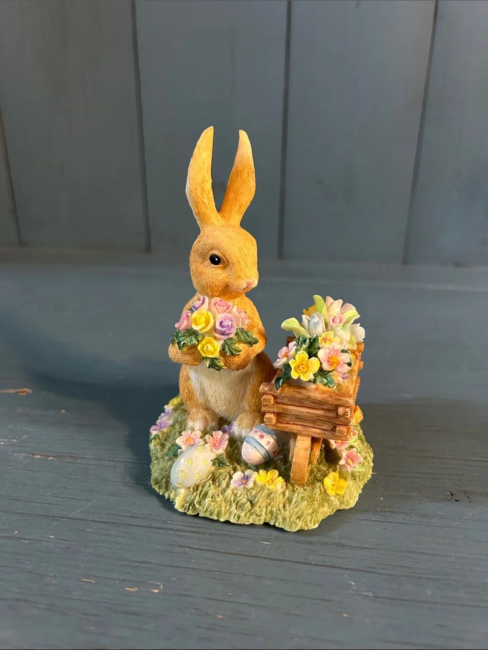 Vintage Russ Berrie Yellow Bunny with Spring Flowers Figurine - Home Accents